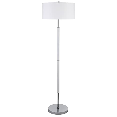 Henn&Hart 2-Light Floor Lamp with Fabric Shade in Matte White/Polished Nickel/White, Floor Lamp for Home Office, Bedroom, Living Room
