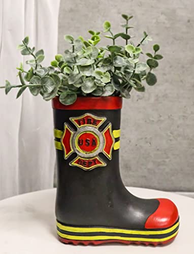 Hero Firefighter Boot Vase/Planter Figurine - Home Decor Accent