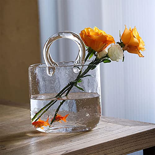 Hewego Clear Glass Vase with Elegant Purse Design