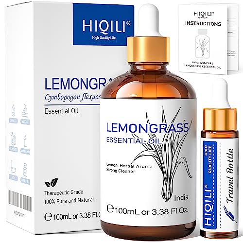 HIQILI Lemongrass Essential Oil, 100% Pure Natural Undiluted Premium Oils - 3.38 Fl. Oz