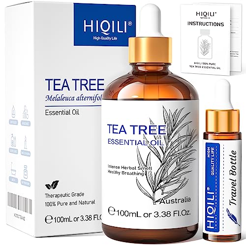 HIQILI Tea Tree Essential Oil - 100% Pure for Toenail Fungus, Hair Damage, Skin Problems