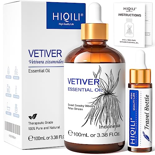 HIQILI Vetiver Essential Oil - Natural and Calming Aromatherapy