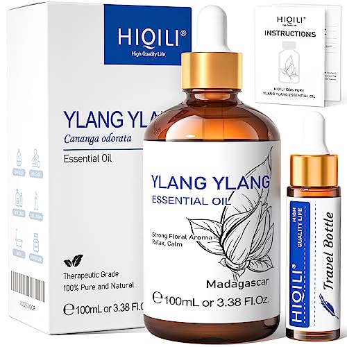 HIQILI Ylang-Ylang Essential Oil,100% Pure Natural Premium Quality,for Diffuser Skin Massage - 3.38 Fl. Oz