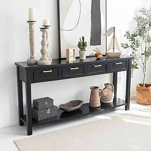 HLXZN Console Table - 60 Inch Sofa Table with Drawers and Shelf, Black