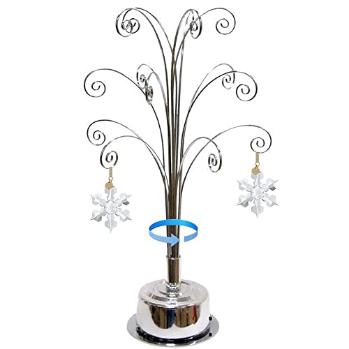 HOHIYA for Swarovski Christmas Ornaments 2023 16.75 Inch Ornament Display Tree Stand Metal Rotating Holder Hanger Hook Hanging Wire Crystal Snowflake Ball Gift Chrome