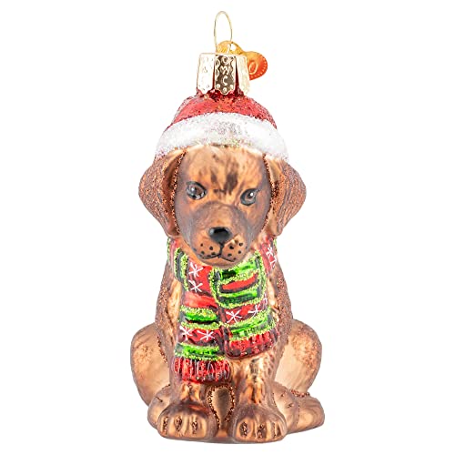 Holiday Chocolate Labrador Puppy Glass Blown Ornaments
