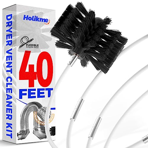 Holikme 40 Feet Dryer Vent Cleaner Kit Flexible Lint Brush with Drill Attachment, Extends Up to 40 Feet for Easy Cleaning, Synthetic Brush Head, Use with or Without a Power Drill