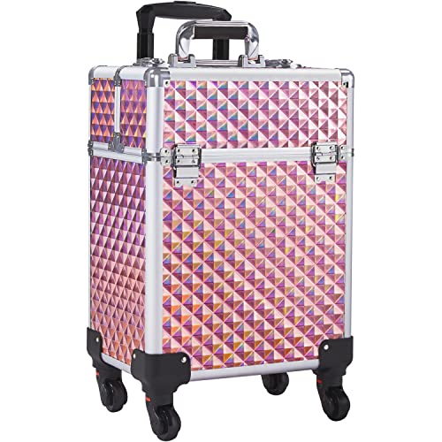Holographic Pink Rolling Makeup Train Case