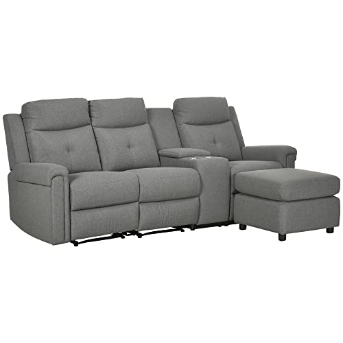 Homcom L Shaped Sofa Manual Reclining Sectional With Chaise Ottoman Storage Console Cup Holders Usb Charging Gray 31YgwNyfDvL 