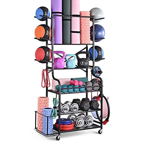 Home Gym Storage with 3-Tier Medicine & Exercise Ball Rack