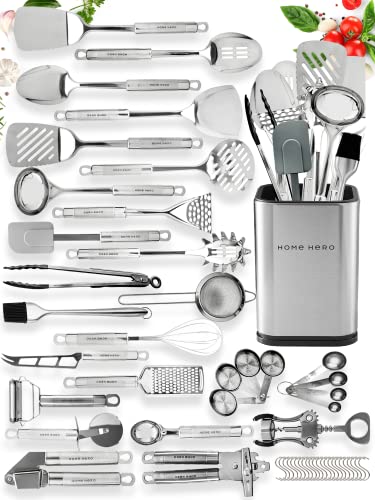 Home Hero Kitchen Utensils Set - 54-pcs Stainless Steel Cooking Utensils Set with Spatula