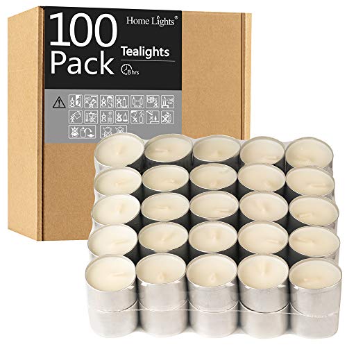 HomeLights Tealight Candles - 8 Hour Long Burning - 100 Pack