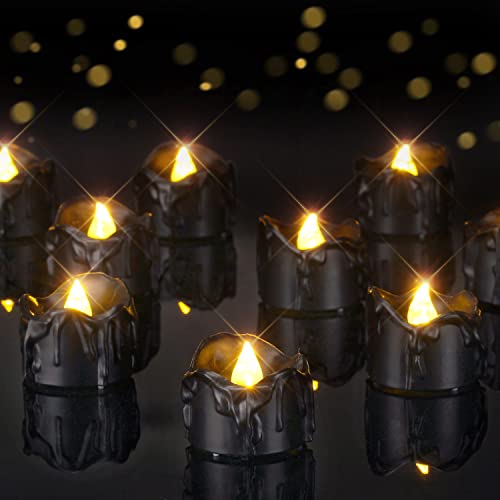 Homemory 24-Pack Melting Black Candles Battery Operated Tea Lights