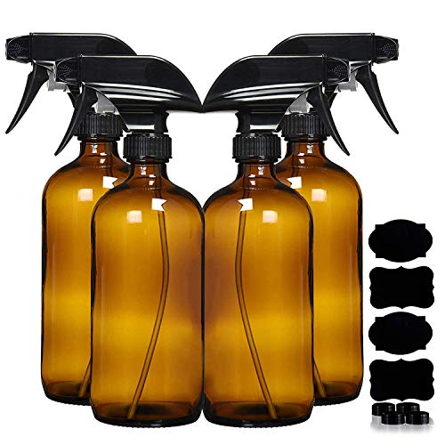 Homeries Amber Glass Spray Bottles - 16 Ounce, Refillable Sprayer for Essential Oil, Water, Kitchen, Hair