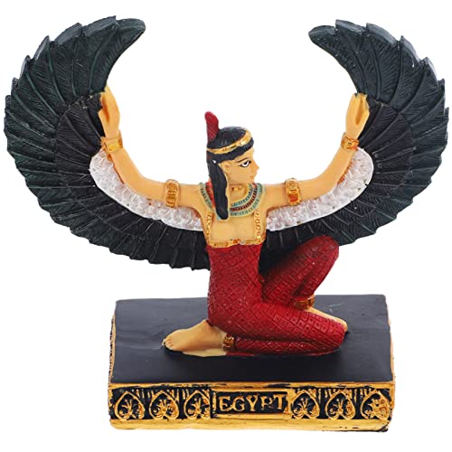 HOMSFOU Egyptian God Statue Office Decor Isis Goddess Statue Egyptian Isis Figurine with Open Wings for Egyptian Home Decoration and Egypt Souvenir Gift Egyptian Decor