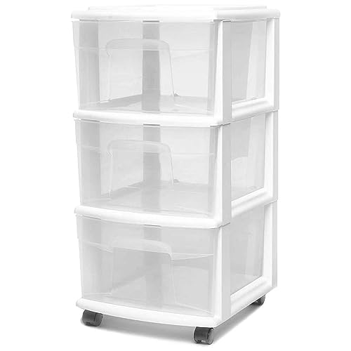Homz Clear Plastic Storage Container Tower with 3 Large Drawers