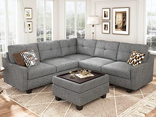 HONBAY Convertible Sectional Sofa: Compact and Stylish with Storage Ottoman