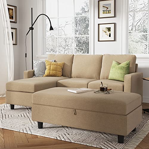 HONBAY Sectional Sofa with Ottoman L Shaped Couch Sleeper