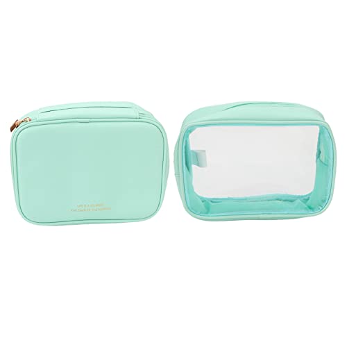 Honio Soft Mint Green Compartment Makeup Bag 2 in 1 Makeup Case Portable Inner Pouch with Travel Fitness Strap