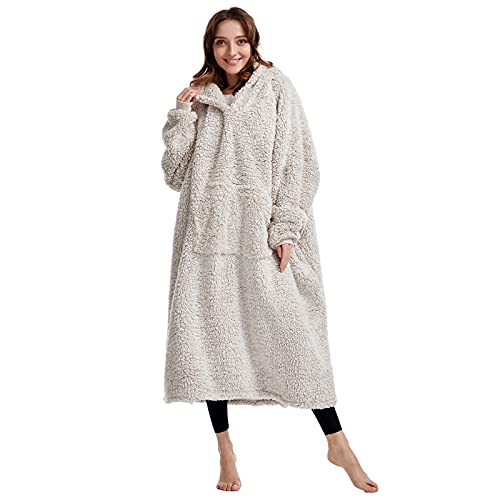 HORIMOTE HOME Cozy Sherpa Wearable Snuggle Blanket Hoodie with Sleeves for Adults Women Men Kids Gift Idea,Oversized Blanket Sweatshirt.Super Warm Light Weight,Light Brown