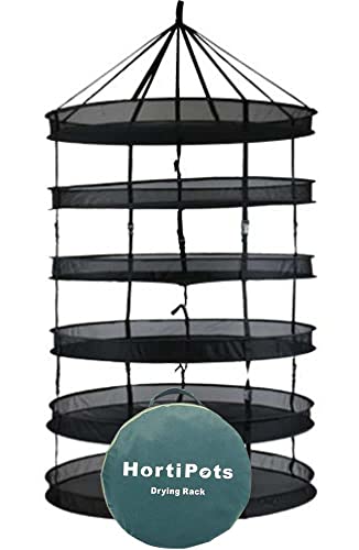 HORTIPOTS Herb Drying Rack 360 Degree Access 3 Feet Clip Adjustable Center Support Straps NO Sagging Fine Mesh Netting (Heavy Duty Clips 3FT)