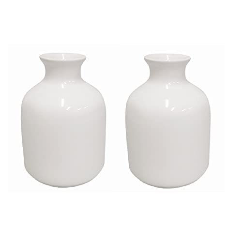 Hosley Set of 2 Ceramic Vase 5 Inch High. Ideal Gift for Wedding, Party, Dried Floral Arrangements, Spa (White)
