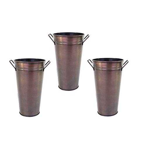 Hosley Set of 3 Antique Bronze Floral Vases French Buckets