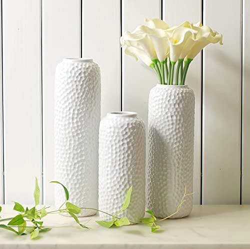 Hosley Set of 3 White Ceramic Honeycomb Vase Tall 12 Inch Medium 10 Inch Short 8 Inch High Each