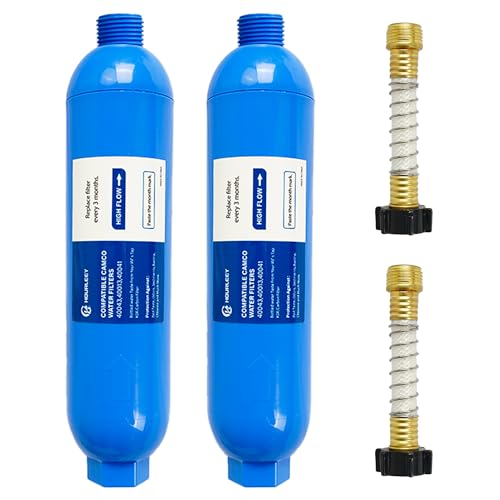 Hourleey 2 Pack RV Inline Water Filter with 2 Flexible Hose Protector
