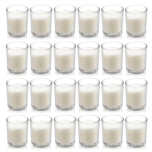 Housecret 24 Pack Warm White Unscented Clear Glass Filled Votive Candles