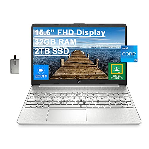 HP 2022 15.6 FHD Laptop Computer, 11th Gen Intel Core i5 1135G7(Beats Intel i7 1065G7), 32GB RAM | 2TB SSD | Free 32GB USB Business Card