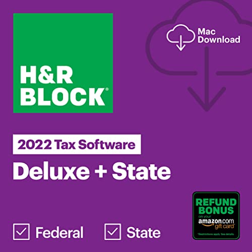 H&R Block Tax Software Deluxe + State 2022 with Refund Bonus Offer (Amazon Exclusive) [Mac Download]