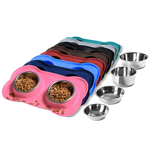 Hubulk Pet Dog Bowls - Stainless Steel Bowls with No Spill Non-Skid Silicone Mat
