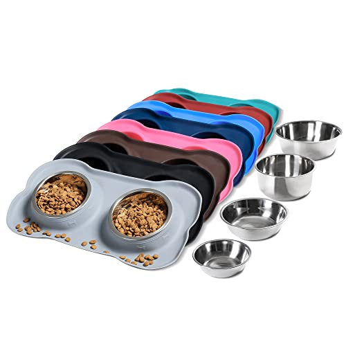 Hubulk Pet Dog Bowls with No Spill Non-Skid Silicone Mat