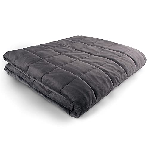 Hug Bud Weighted Blanket - 48" X 72" - 12-lbs - No Cover Required - Fits Full/Twin Size Bed - for 110-150-lb Adult - Silky Minky Grey - Premium Glass Beads - Calming Stimulation Sensory Relaxation