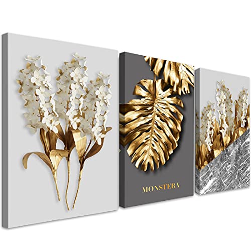 Hyacinth Painting White Flower Gold Leaf Canvas Prints