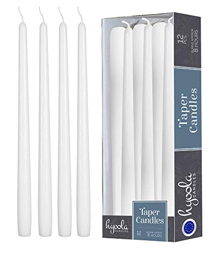 Hyoola 10 Beeswax Taper Candles 12 Pack - Handmade, All Natural, 100% Pure Unscented Bee Wax Candle - Tall, Decorative, White - 10