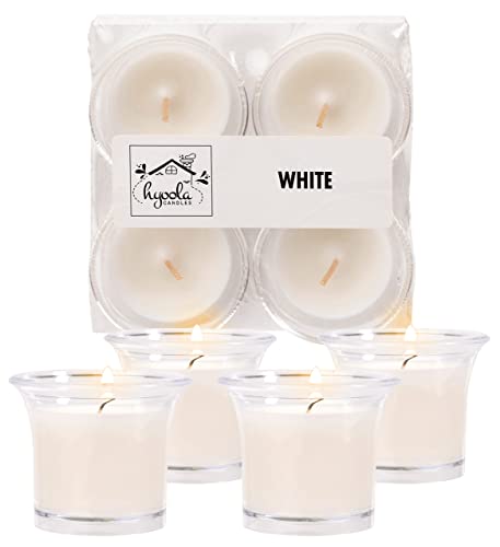 HYOOLA Clear Cup Scented Votive Candles - White - 12 Hour Burn Time - 4 Pack - European Made