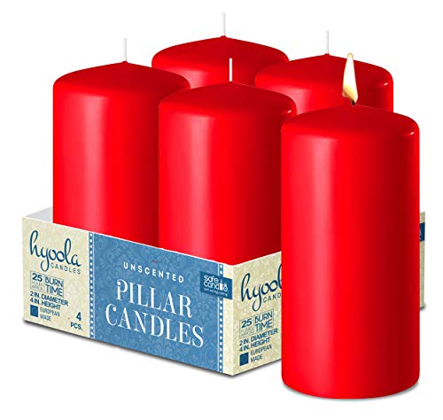 HYOOLA Red Pillar Candles - Set of 4 - European Made