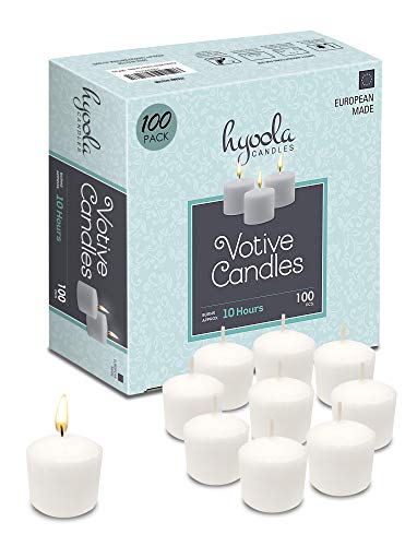 Hyoola Votive Candles - 10 Hour Burn Time - Unscented Candles Votives Bulk - Pack of 100 White Candles - European Made