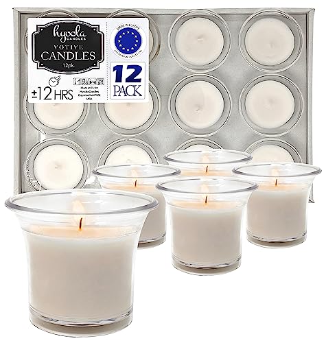Hyoola Votive Candles - 12 Hour Burn Time Unscented Small Candles Bulk - Pack of 12
