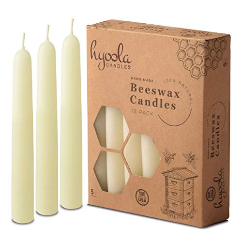 Hyoola White Beeswax Taper Candles - Handmade, Decorative, 100% Pure Scented Bee Wax