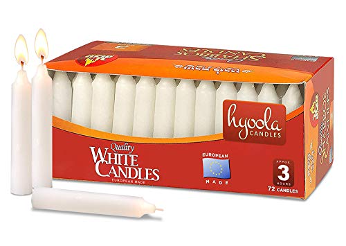 Hyoola White Candles - Short Candlesticks - 4 Inch Candle Sticks (10cm) - 3 Hour Burn Time (72 Pack), European Made
