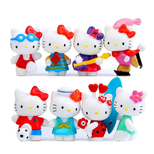 HYSTYLE 8 pcs Cute Animal Cat Characters Toys Kitty Figures Toy Set Mini Figure Collection Playset, Cake Topper, Plant, Automobile Decoration