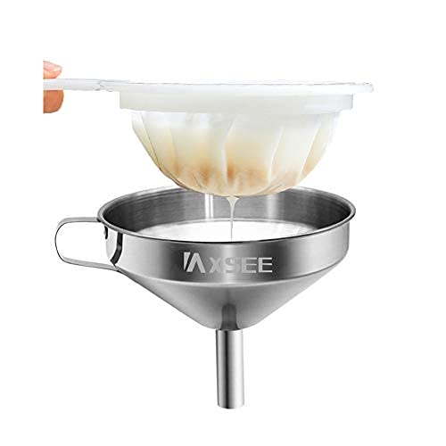 IAXSEE Stainless Steel Funnel with Fine Mesh Strainer