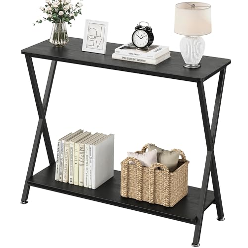 IDEALHOUSE Console Table with Shelf and Metal Frame