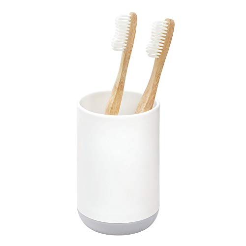iDesign Toothbrush Holder for Normal Toothbrushes, Spin Brushes, and Toothpaste, The Cade Collection - 3" x 3" x 4. 5", White/Gray