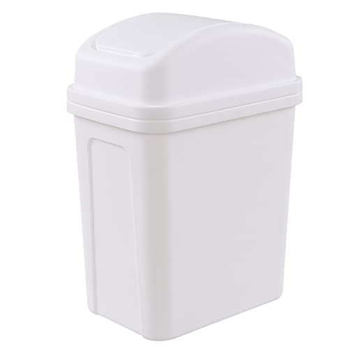 Idotry 1.8 Gallon White Swing Top Garbage Can, Plastic Small Trash Can with Swing Lid, 1 Pack