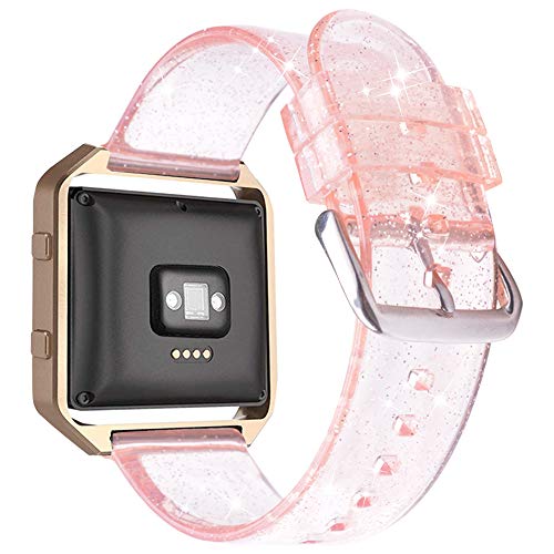 iiteeology for Fitbit Blaze Band, Frame Housing + Clear Glitter TPU Soft Accessory Small Large Band for Fitbit Blaze Fitness Watch Band Women - Band Pink/Silver + Frame Rose Gold