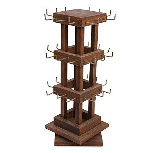 Ikee Design Wood Rotating 36 Hooks Jewelry Tower
